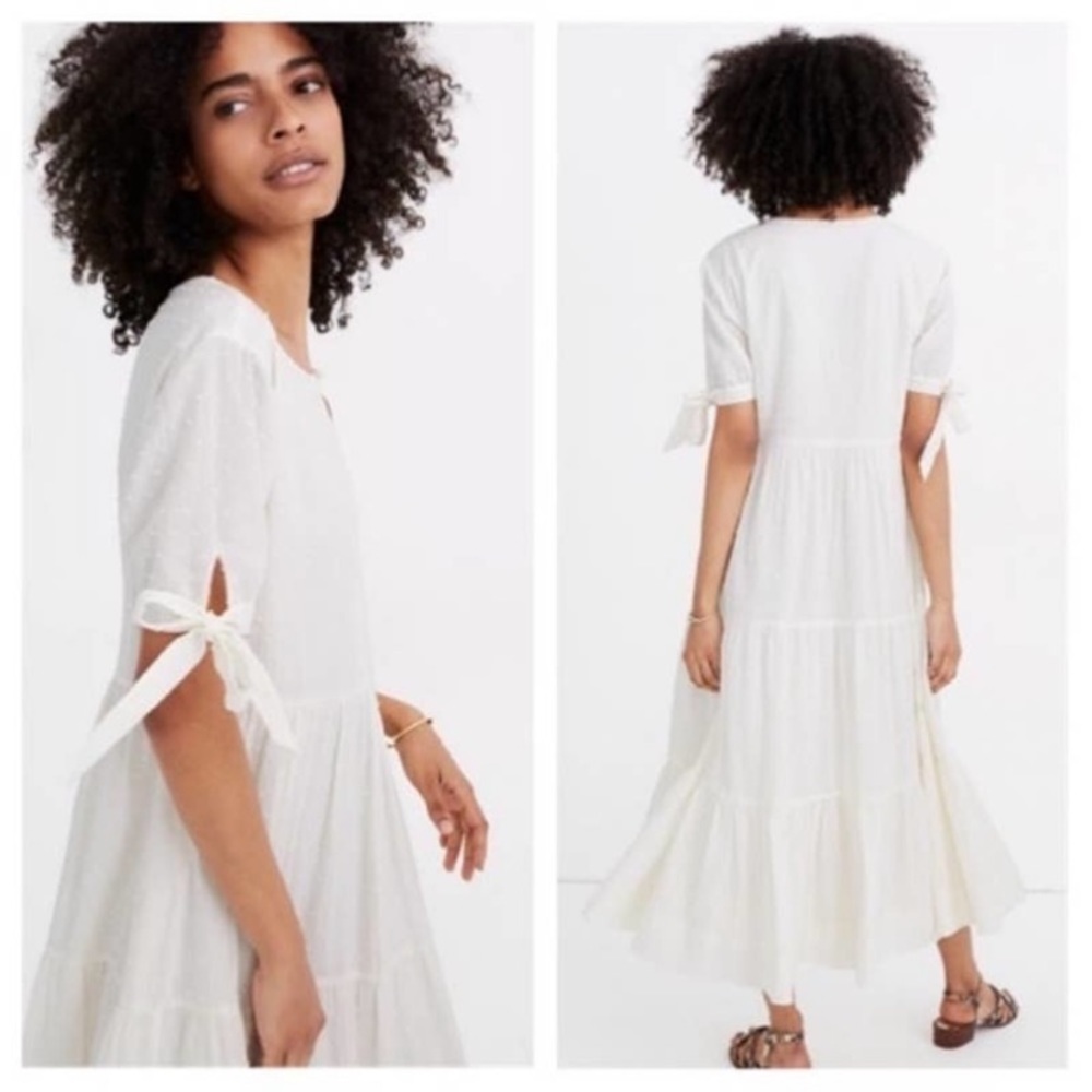 Madewell Tie Sleeved Tiered Midi Dress in Lighthouse